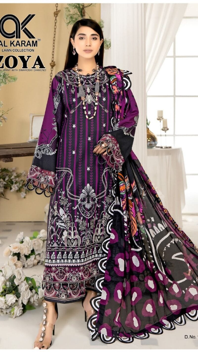 Zoya Digital Print with Swarovski Diamond Al Karam Lawn