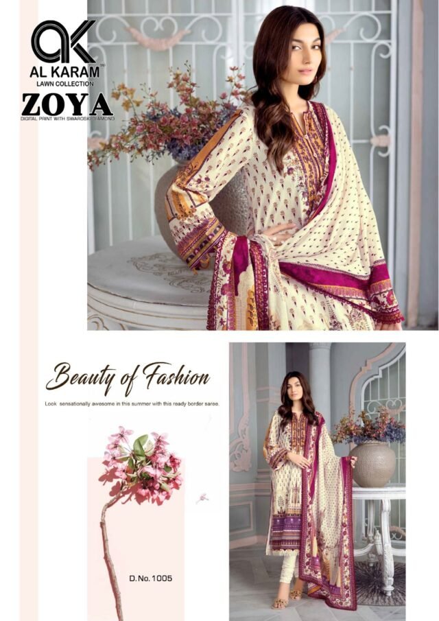 Zoya Digital Print with Swarovski Diamond Al Karam Lawn