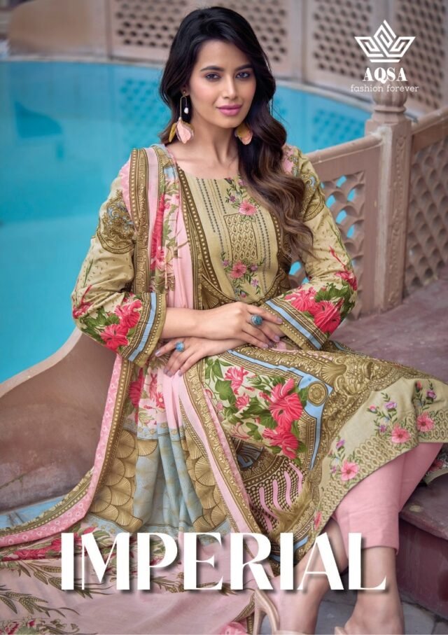 AQSA IMPERIAL Cambric Cotton Printed With Exclusive Embroidery