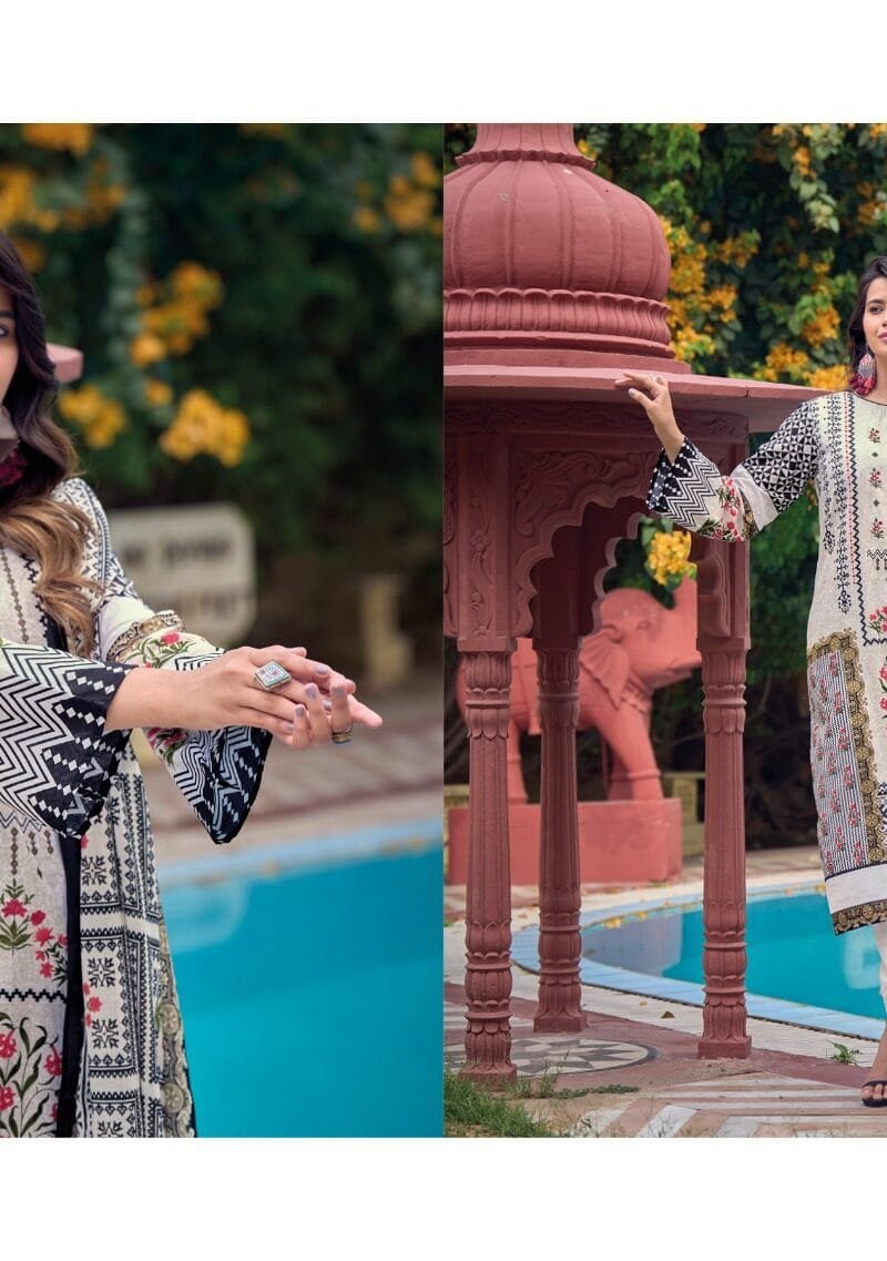 AQSA IMPERIAL Cambric Cotton Printed With Exclusive Embroidery