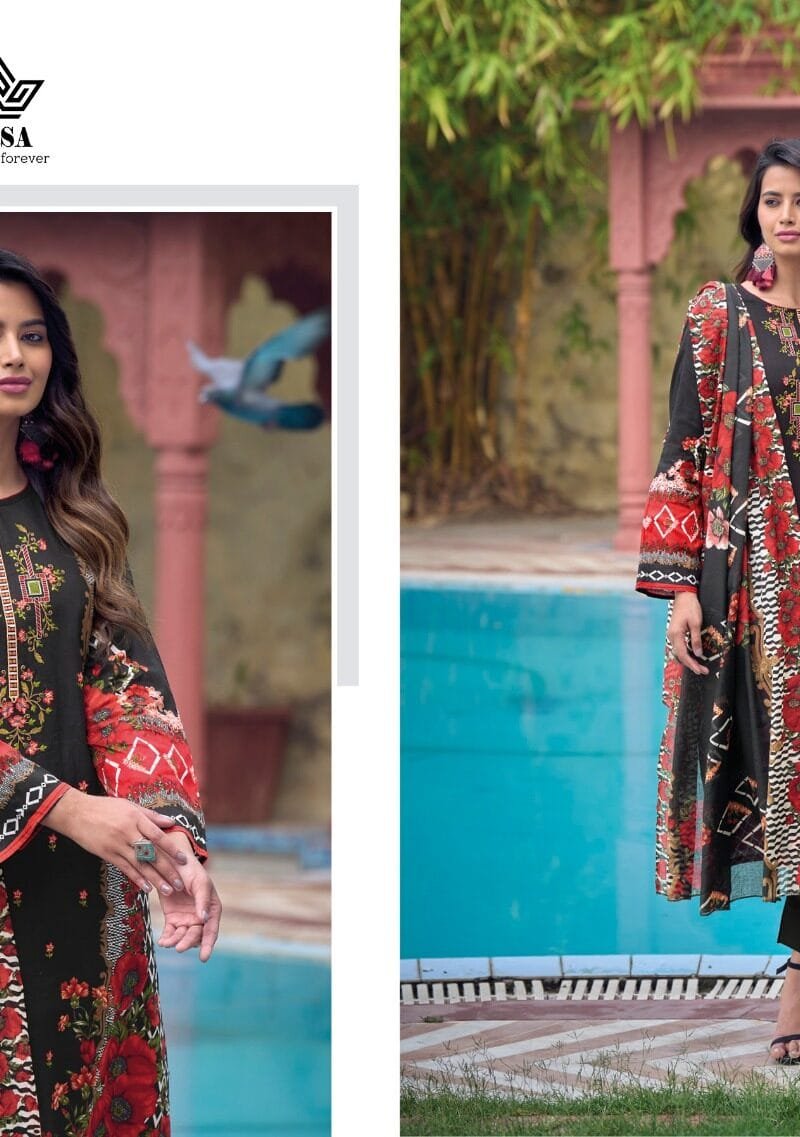 AQSA IMPERIAL Cambric Cotton Printed With Exclusive Embroidery