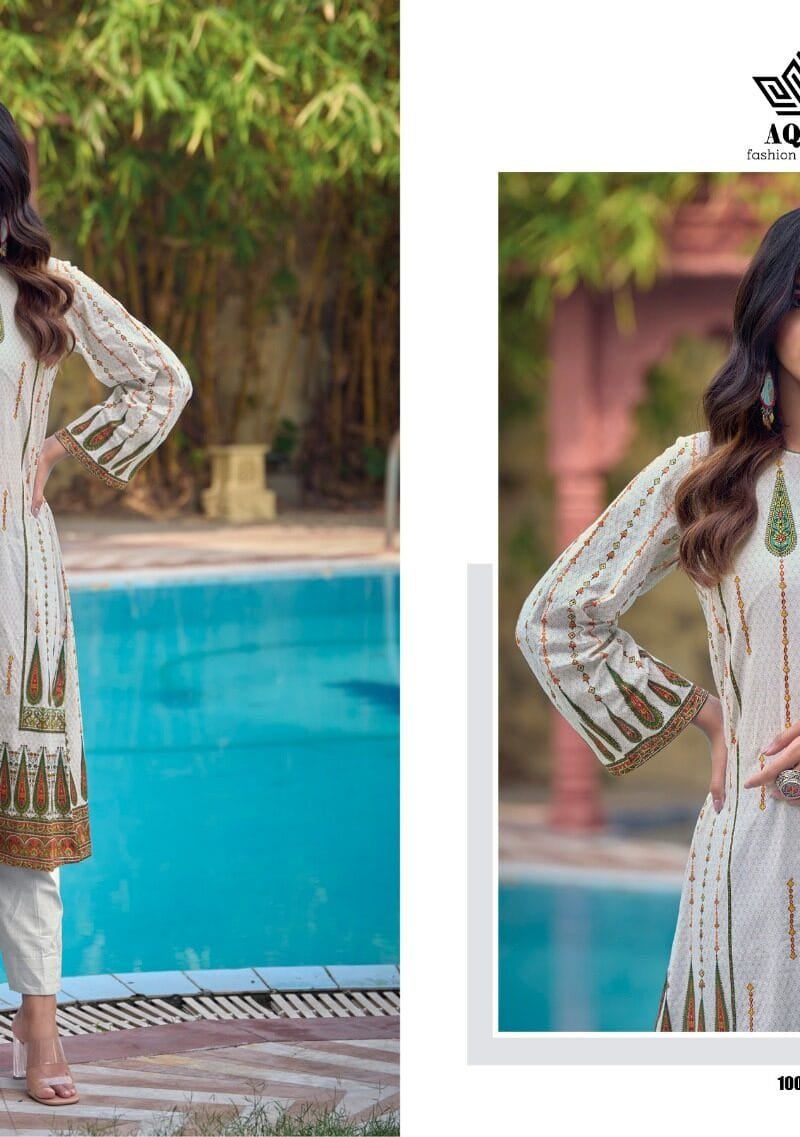 AQSA IMPERIAL Cambric Cotton Printed With Exclusive Embroidery