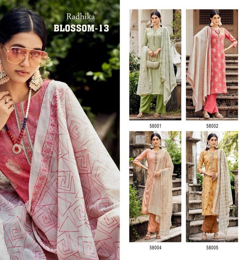 Azara Radhika Fashion Blossom Cotton Print With Foil Neck And Less Work