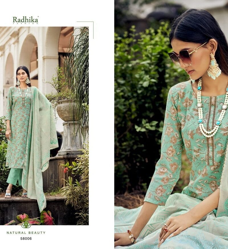 Azara Radhika Fashion Blossom Cotton Print With Foil Neck And Less Work