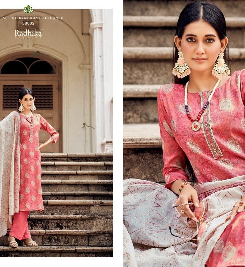 Azara Radhika Fashion Blossom Cotton Print With Foil Neck And Less Work