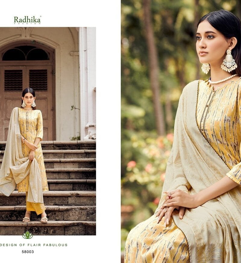 Azara Radhika Fashion Blossom Cotton Print With Foil Neck And Less Work