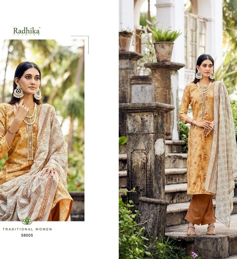 Azara Radhika Fashion Blossom Cotton Print With Foil Neck And Less Work