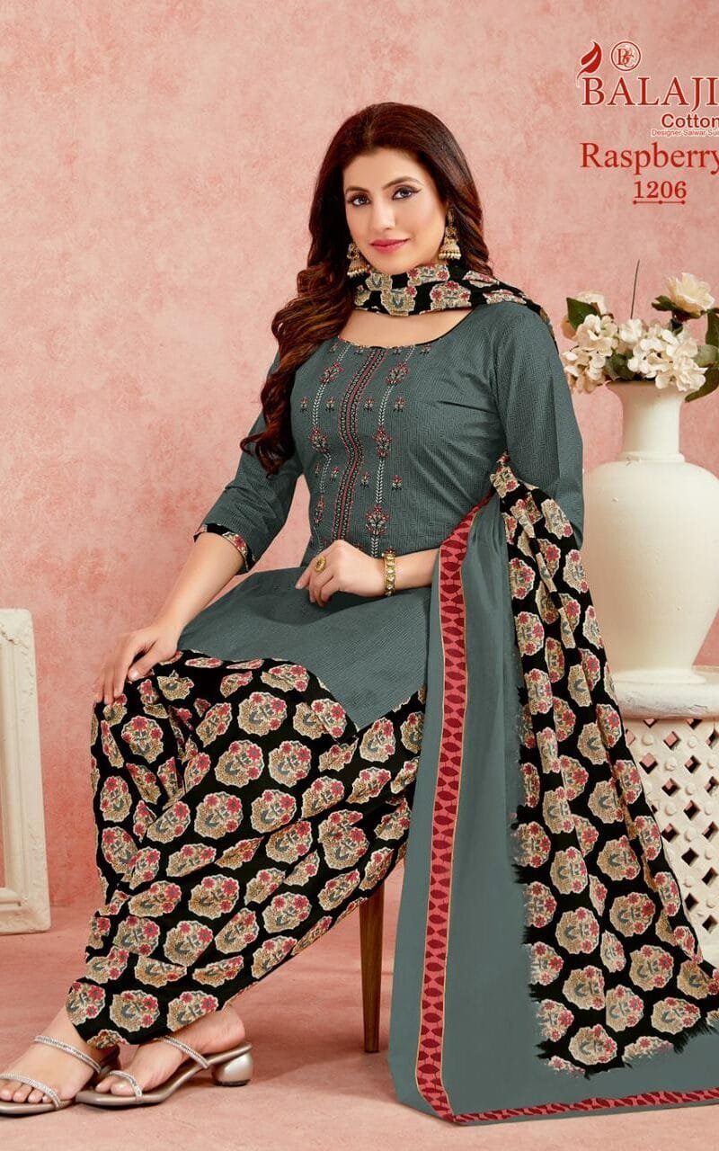 Balaji Rasberry Vol 12 Pure Cotton With Embroidery Wholesale Dress Material
