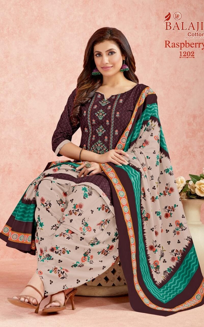 Balaji Rasberry Vol 12 Pure Cotton With Embroidery Wholesale Dress Material