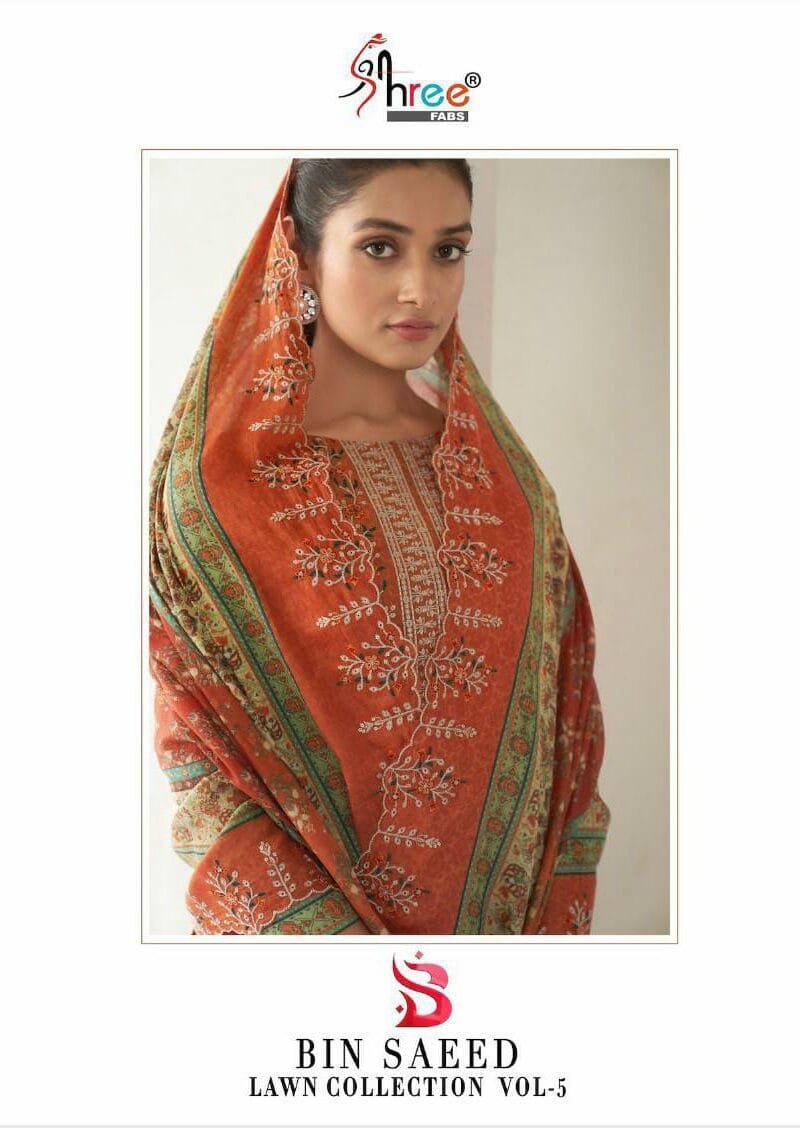 Bin Saeed Lawn Collection Vol 5 Embroidered Lawn Dupatta Shree Fab