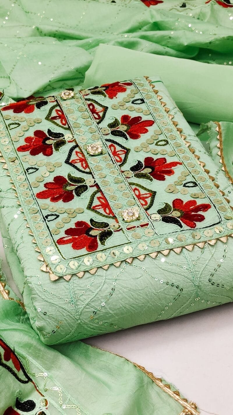 Buy Diable Chanderi Multi Sequence Work Dress Material