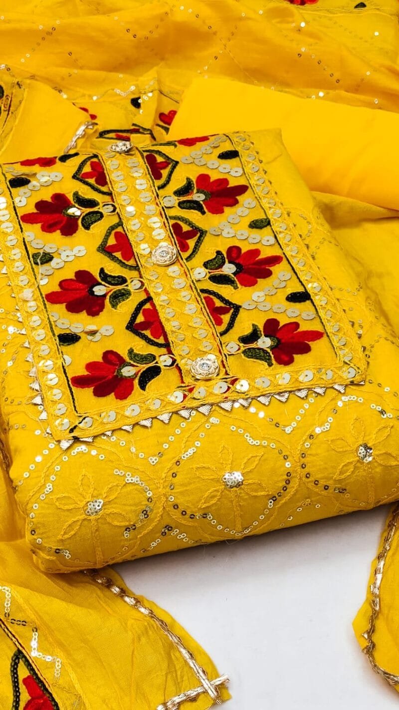 Buy Diable Chanderi Multi Sequence Work Dress Material