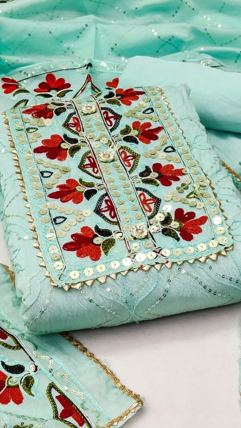 Buy Diable Chanderi Multi Sequence Work Dress Material
