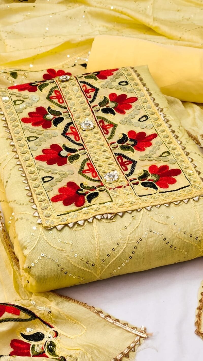 Buy Diable Chanderi Multi Sequence Work Dress Material