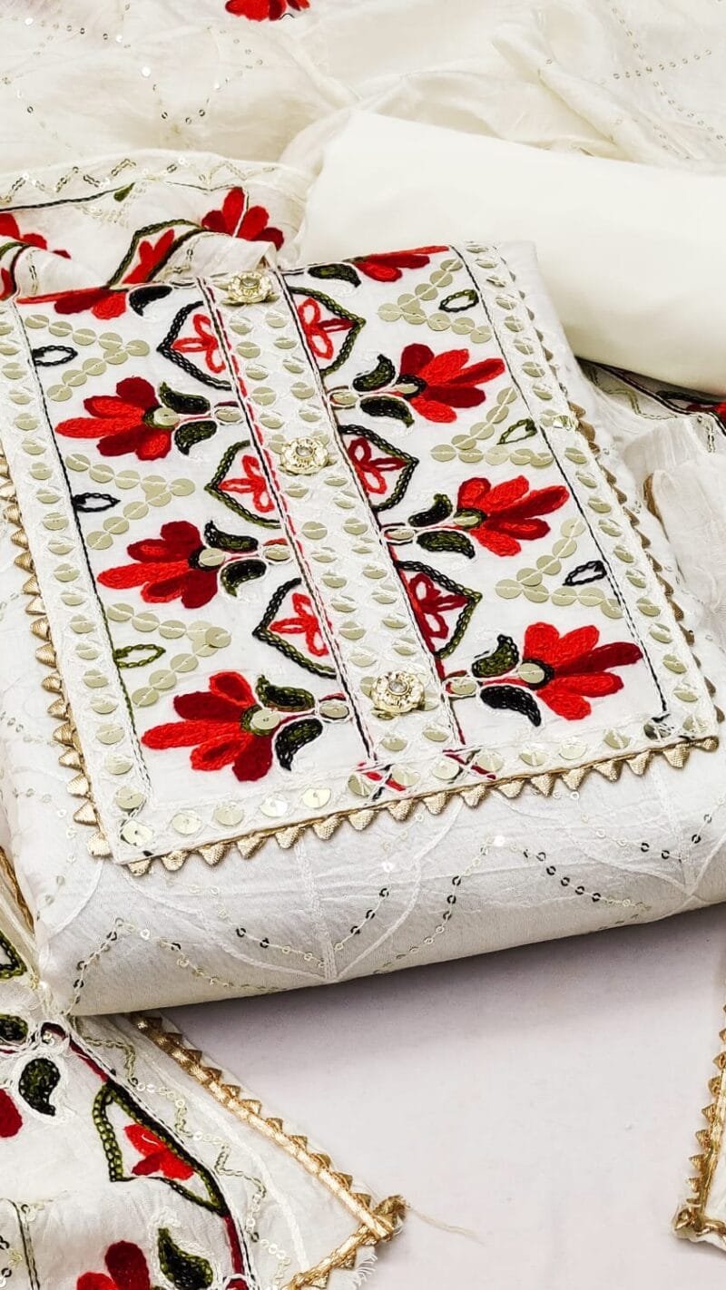 Buy Diable Chanderi Multi Sequence Work Dress Material