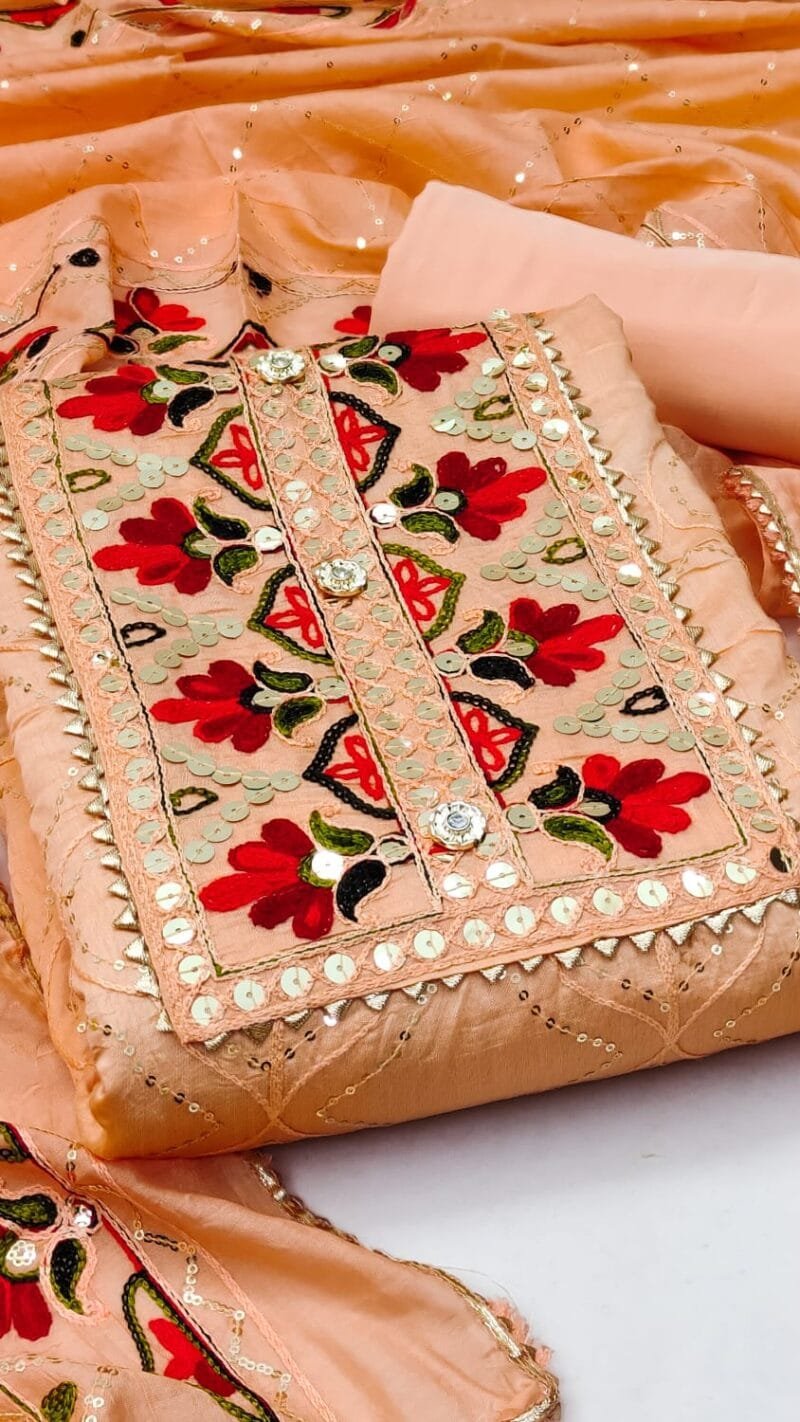 Buy Diable Chanderi Multi Sequence Work Dress Material