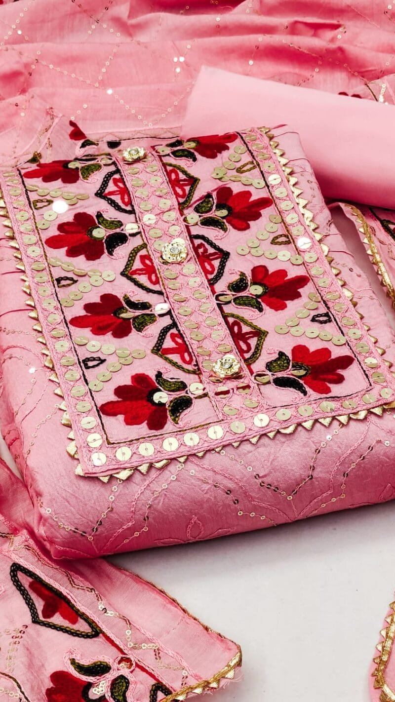 Buy Diable Chanderi Multi Sequence Work Dress Material