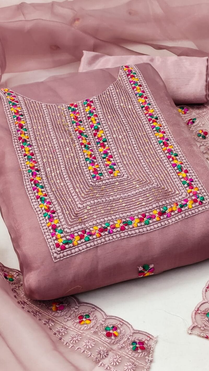 Buy Organza Silk With Multi Work Wholesale Dress Material