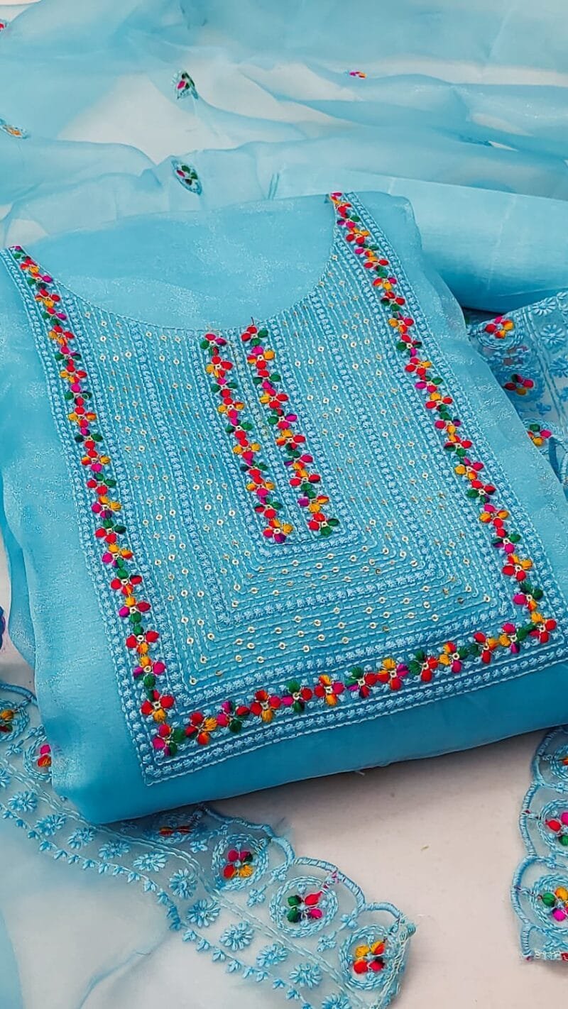 Buy Organza Silk With Multi Work Wholesale Dress Material