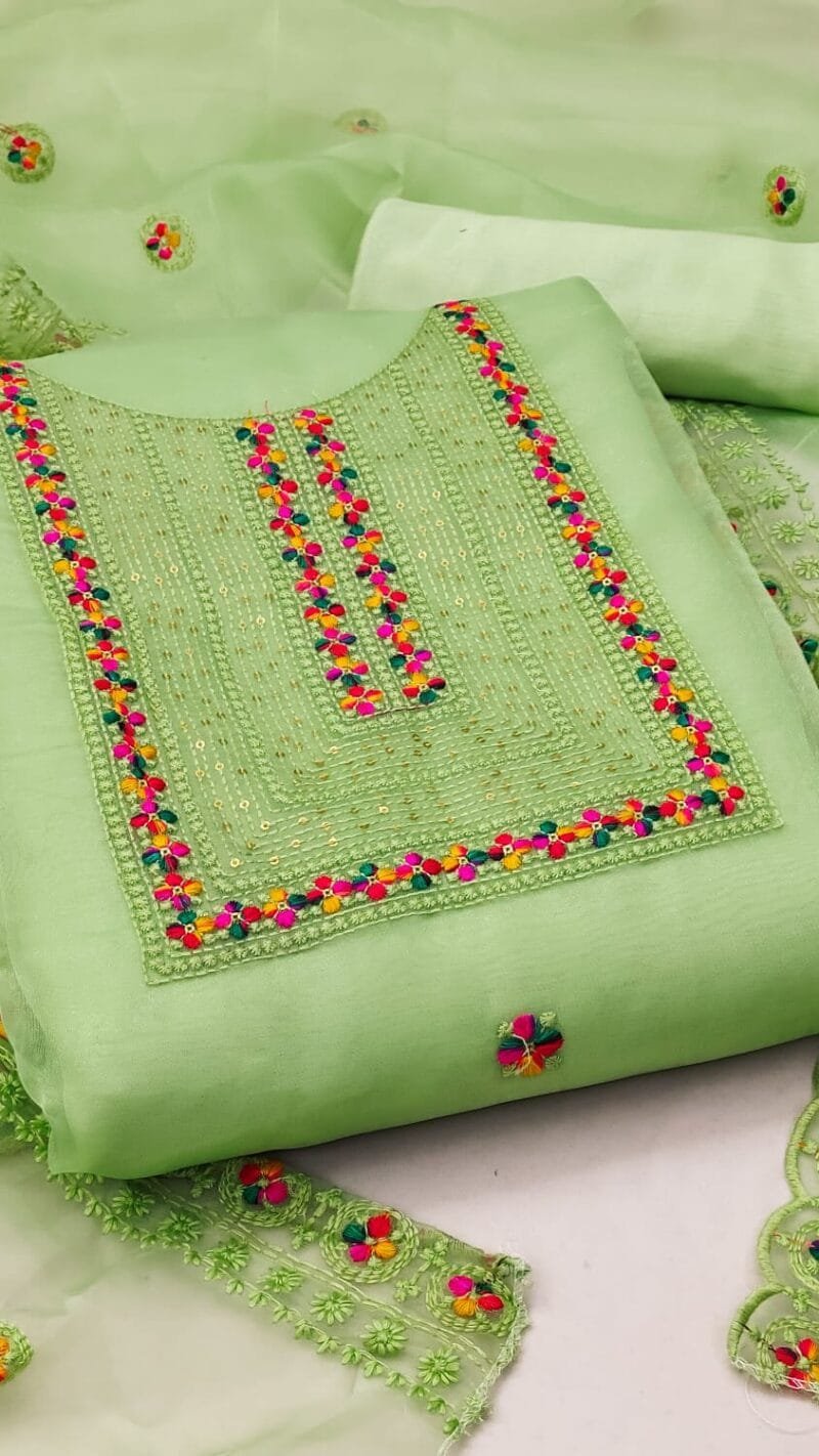Buy Organza Silk With Multi Work Wholesale Dress Material