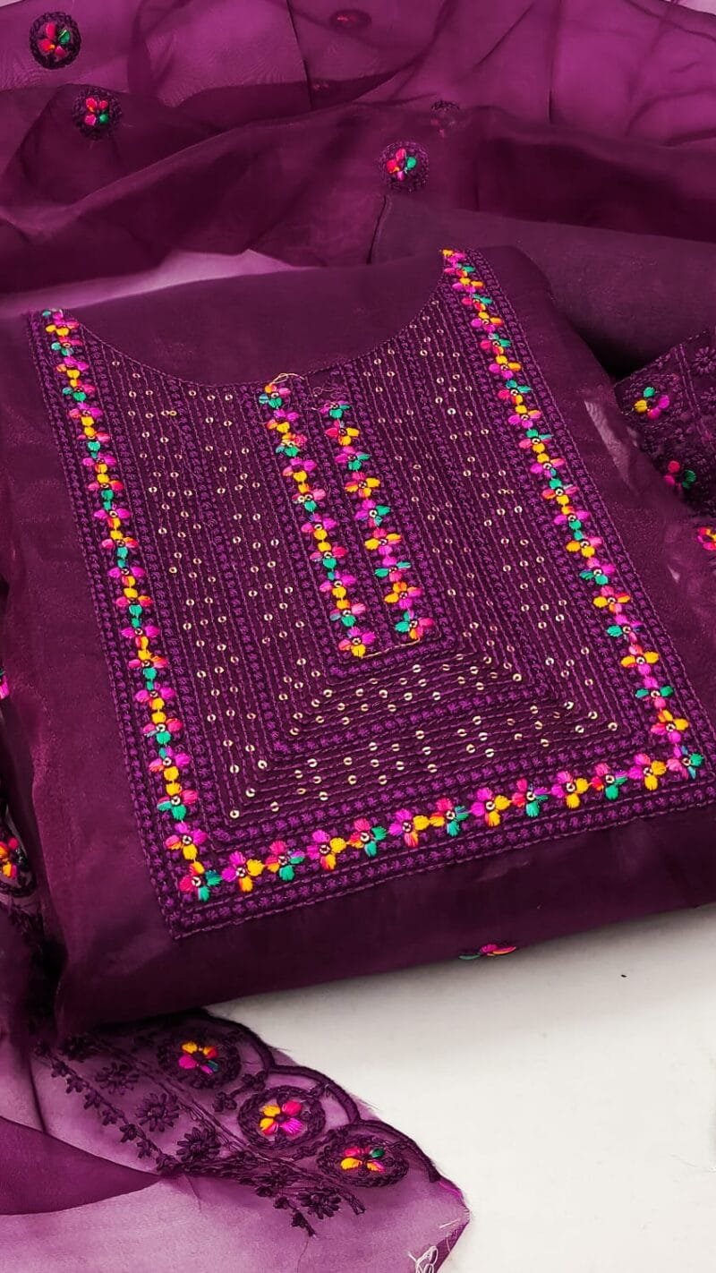 Buy Organza Silk With Multi Work Wholesale Dress Material