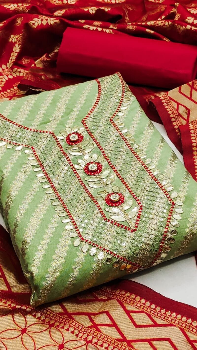 Chanderi Fancy Zakar Jacquard Exclusive Dress Material Suit For Women