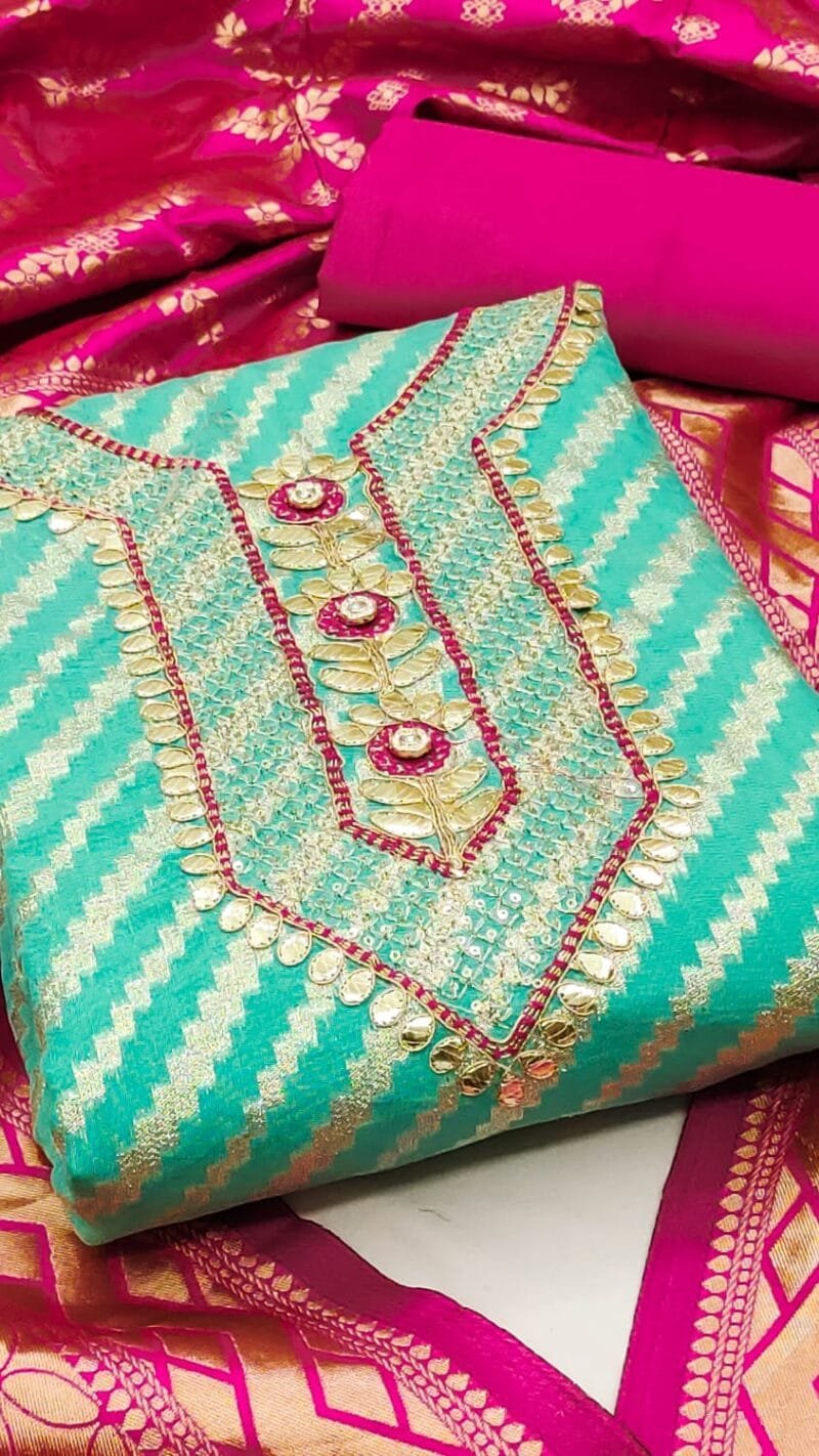 Chanderi Fancy Zakar Jacquard Exclusive Dress Material Suit For Women
