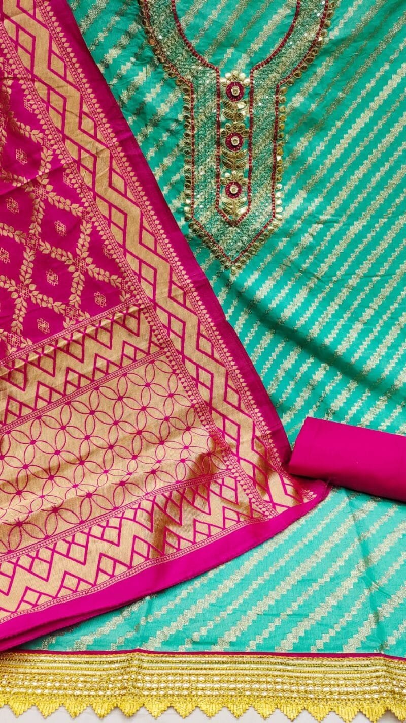 Chanderi Fancy Zakar Jacquard Exclusive Dress Material Suit For Women