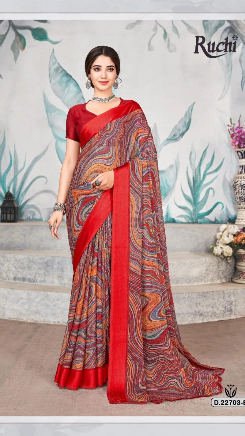 Cherry Vol 33 Ruchi Chiffon Satin Border Wholesale Saree