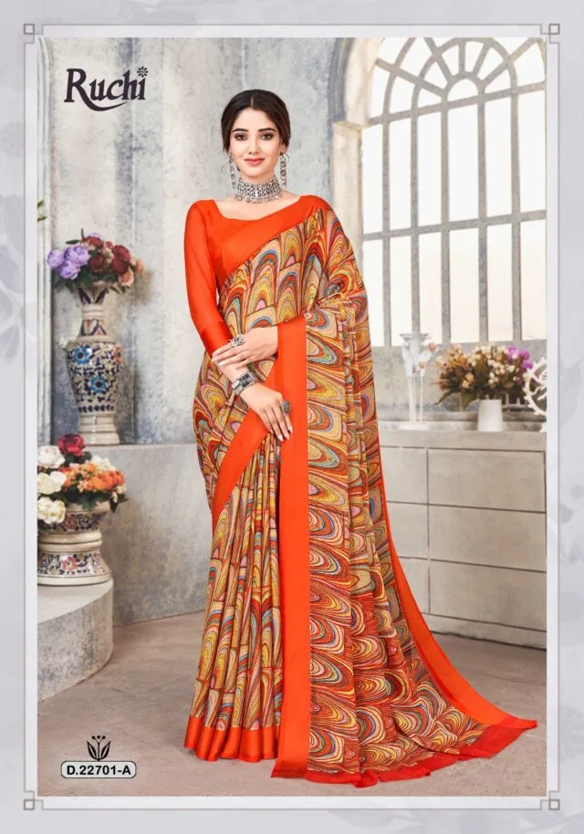 Cherry Vol 33 Ruchi Chiffon Satin Border Wholesale Saree