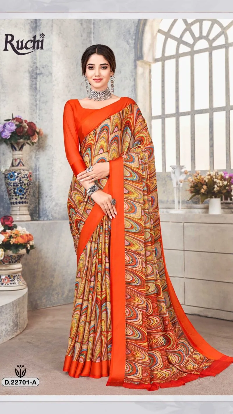 Cherry Vol 33 Ruchi Chiffon Satin Border Wholesale Saree