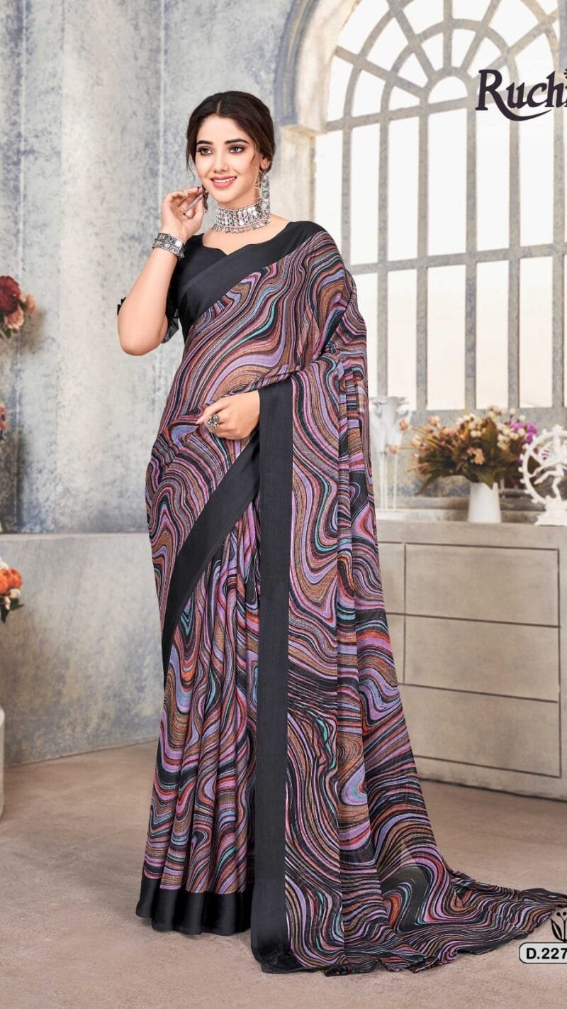 Cherry Vol 33 Ruchi Chiffon Satin Border Wholesale Saree