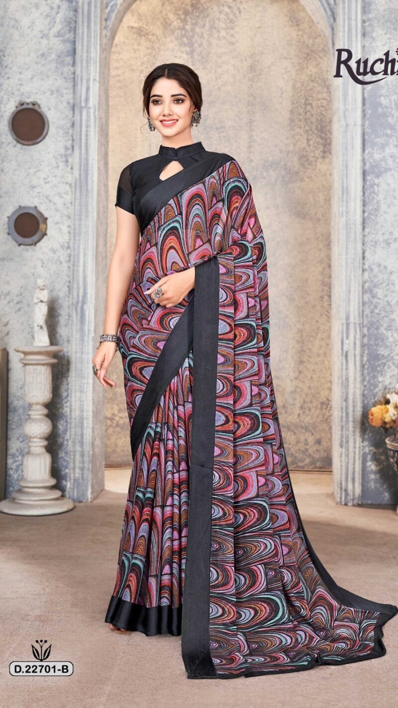 Cherry Vol 33 Ruchi Chiffon Satin Border Wholesale Saree