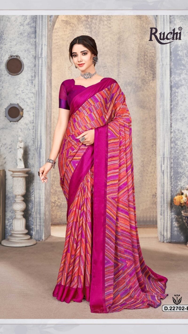 Cherry Vol 33 Ruchi Chiffon Satin Border Wholesale Saree