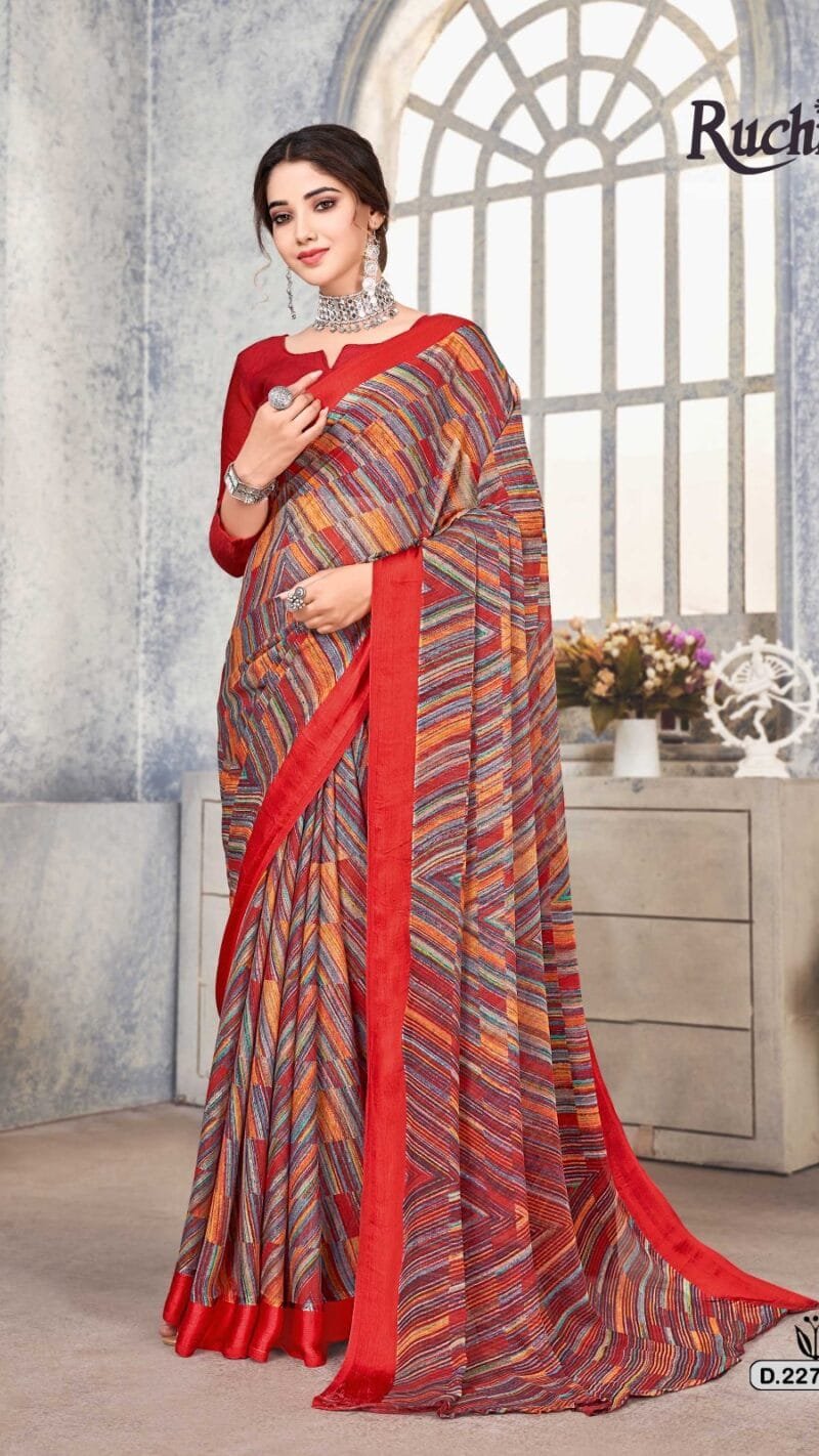 Cherry Vol 33 Ruchi Chiffon Satin Border Wholesale Saree