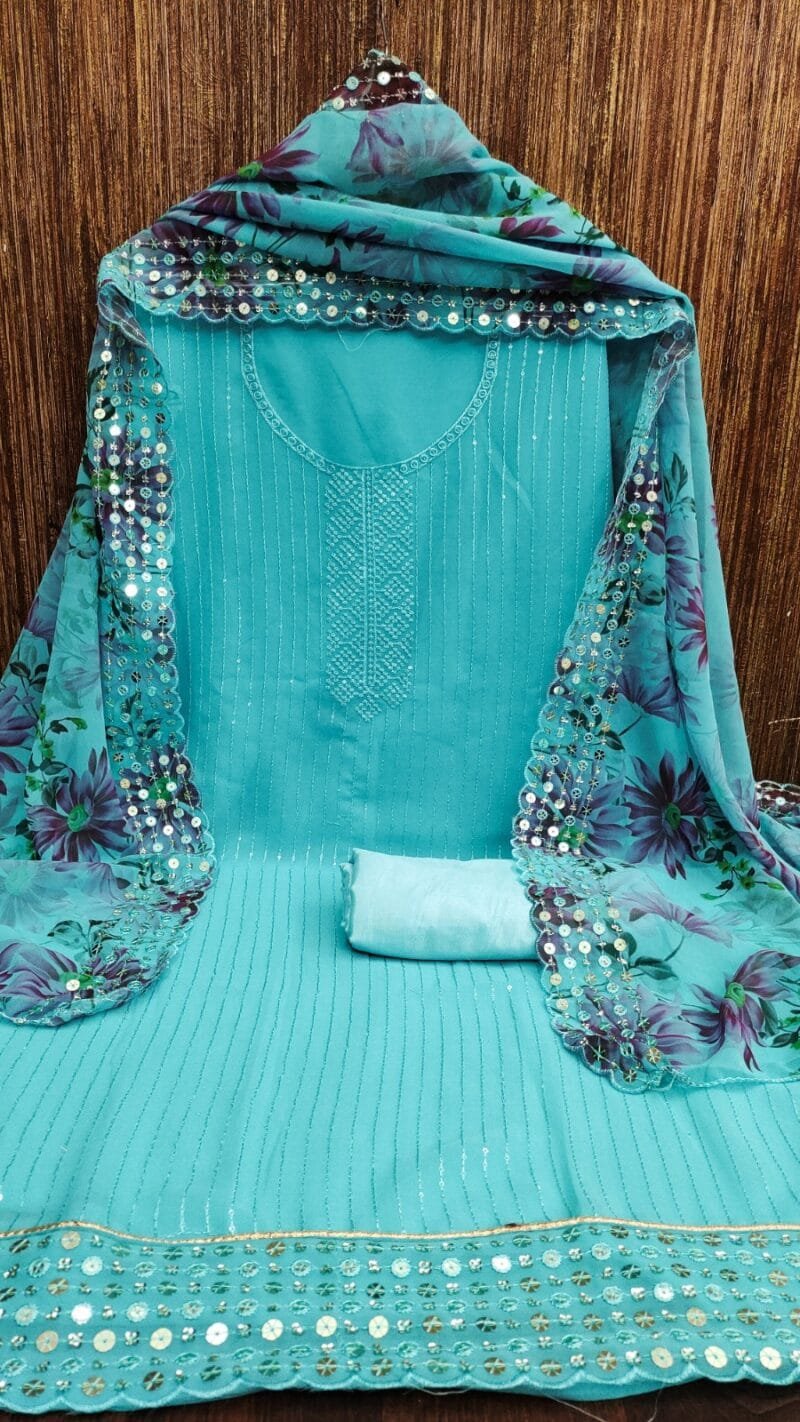 Georgette Multi Sequence Work Neck Wholesale Dress Material