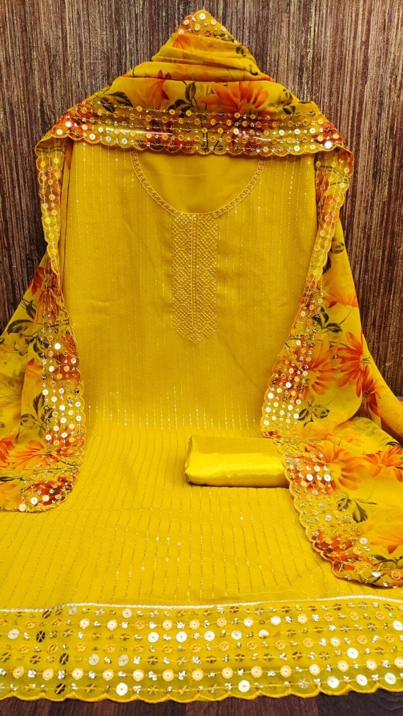 Georgette Multi Sequence Work Neck Wholesale Dress Material