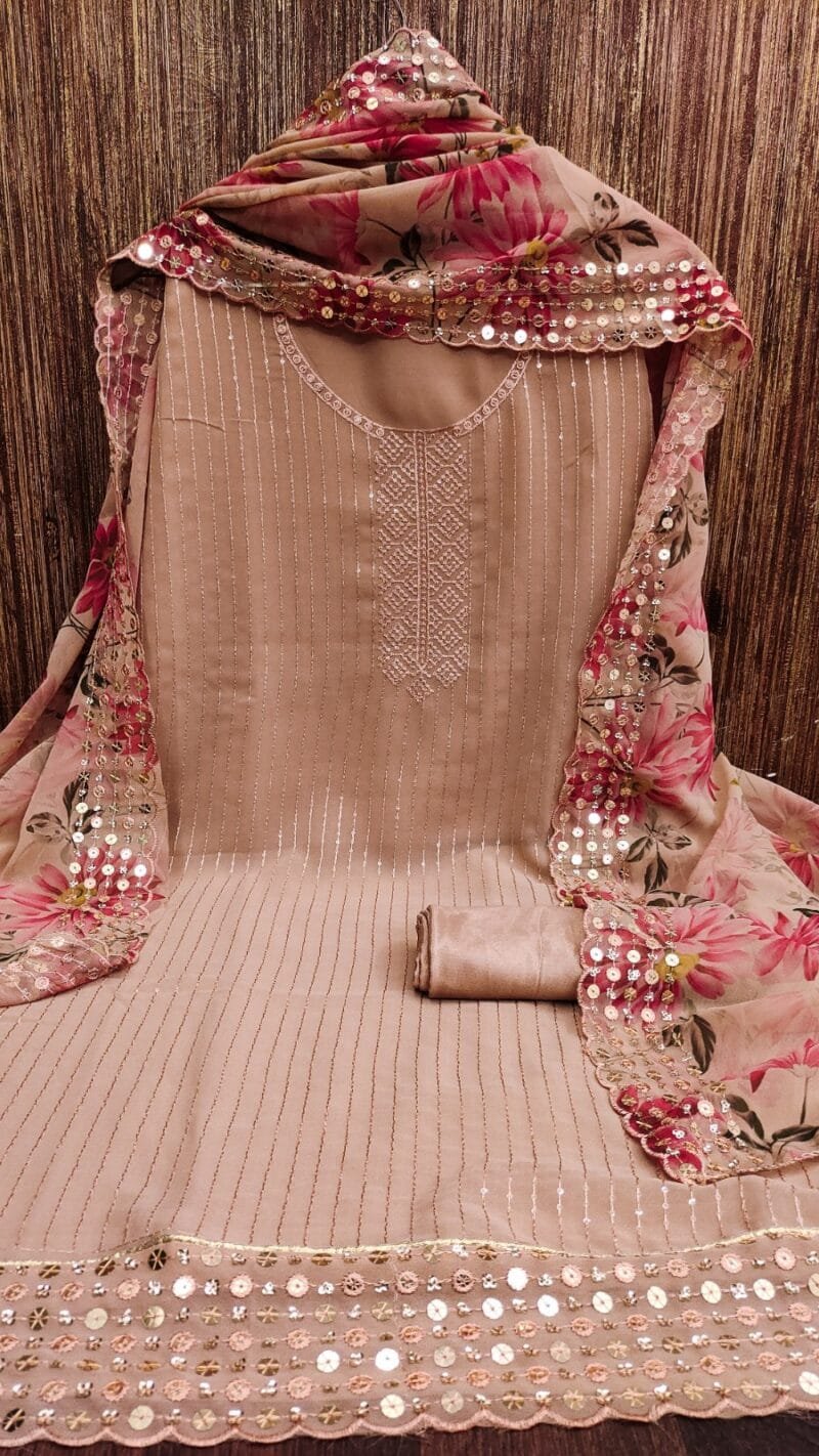 Georgette Multi Sequence Work Neck Wholesale Dress Material