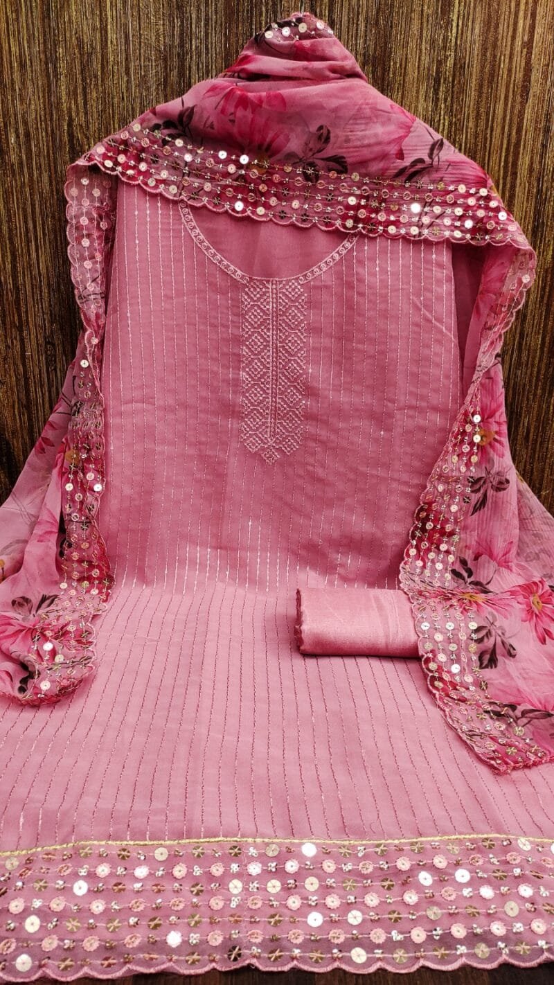 Georgette Multi Sequence Work Neck Wholesale Dress Material