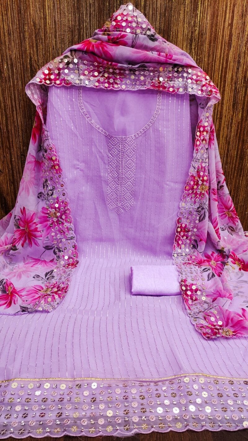 Georgette Multi Sequence Work Neck Wholesale Dress Material