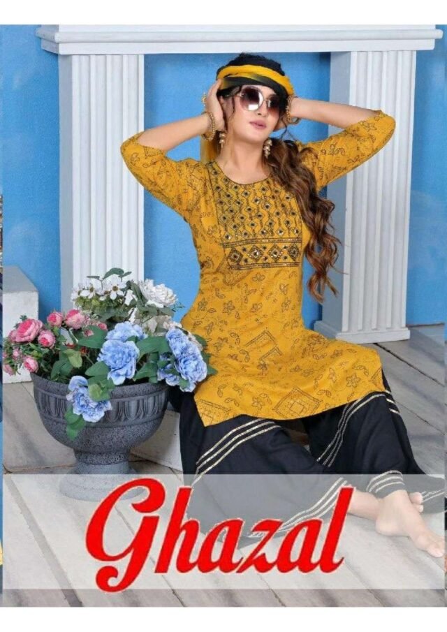 Ghajal Fashion Talk Rayon Work Fancy Kurti Sharara With Dupatta