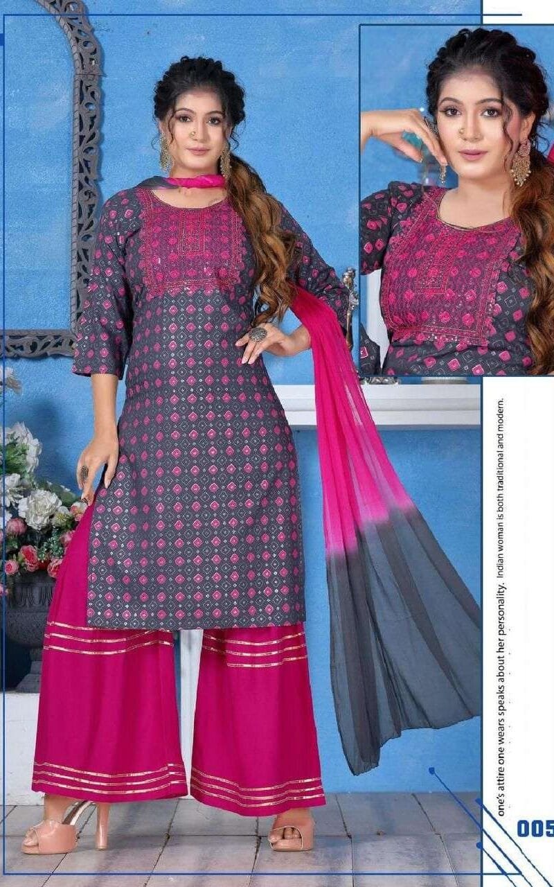 Ghajal Fashion Talk Rayon Work Fancy Kurti Sharara With Dupatta