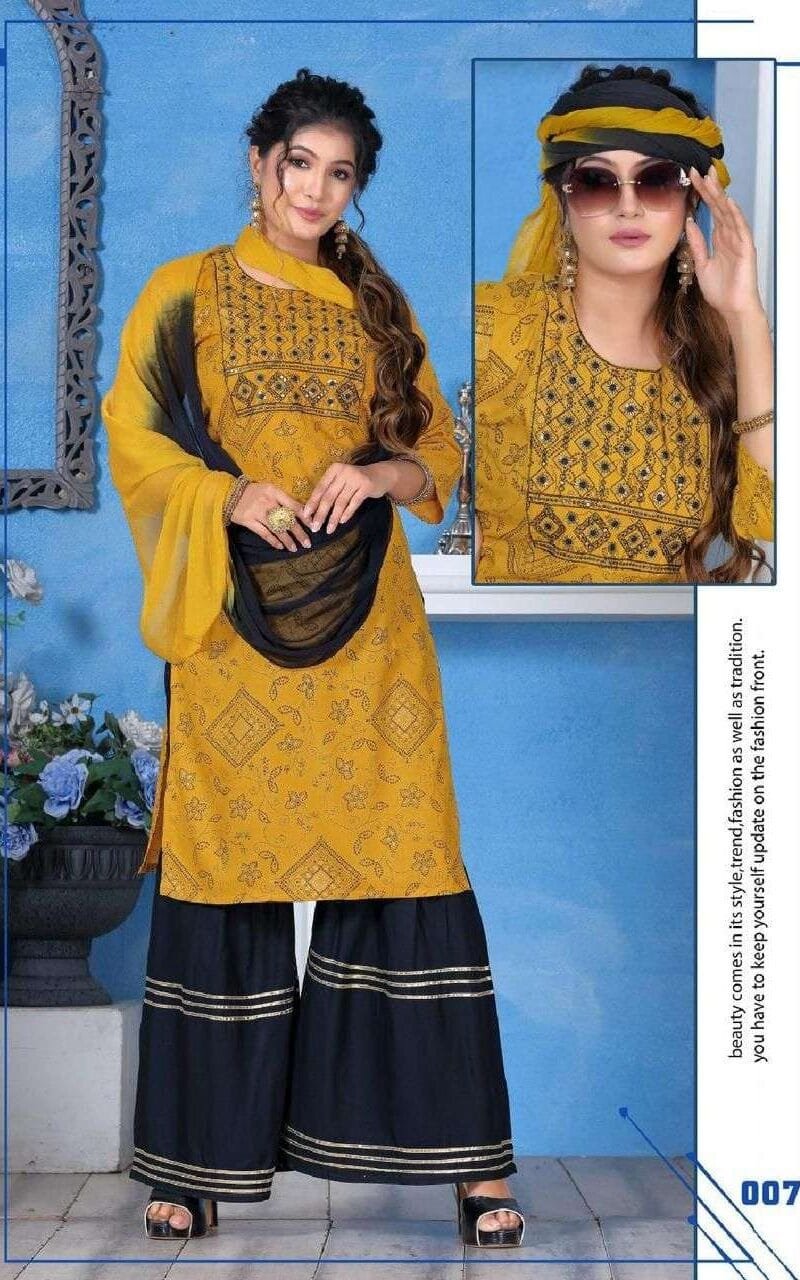 Ghajal Fashion Talk Rayon Work Fancy Kurti Sharara With Dupatta