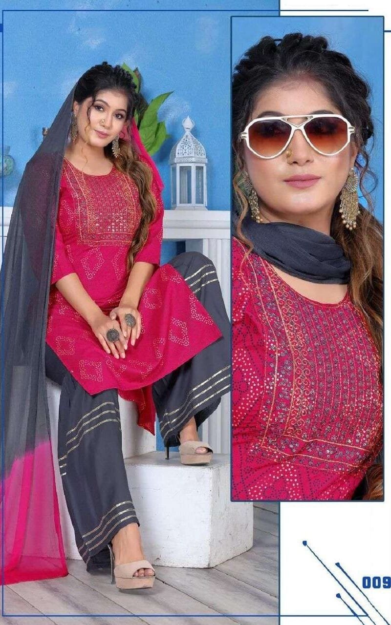Ghajal Fashion Talk Rayon Work Fancy Kurti Sharara With Dupatta