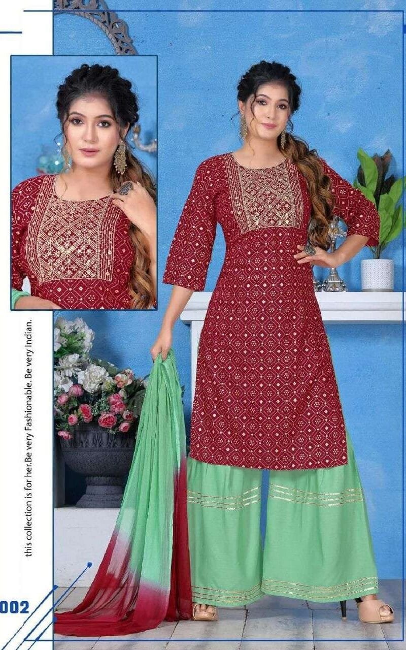 Ghajal Fashion Talk Rayon Work Fancy Kurti Sharara With Dupatta