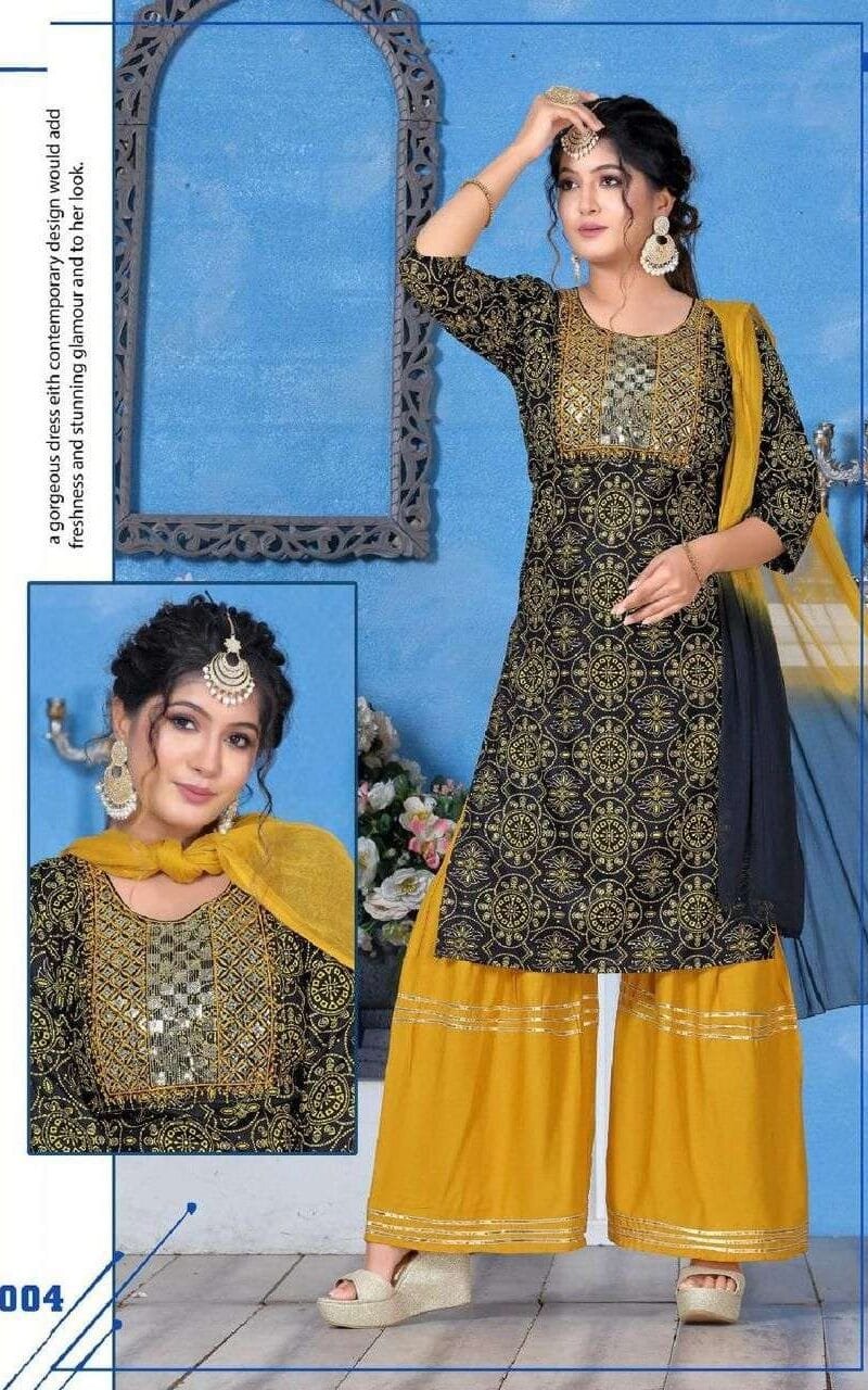 Ghajal Fashion Talk Rayon Work Fancy Kurti Sharara With Dupatta