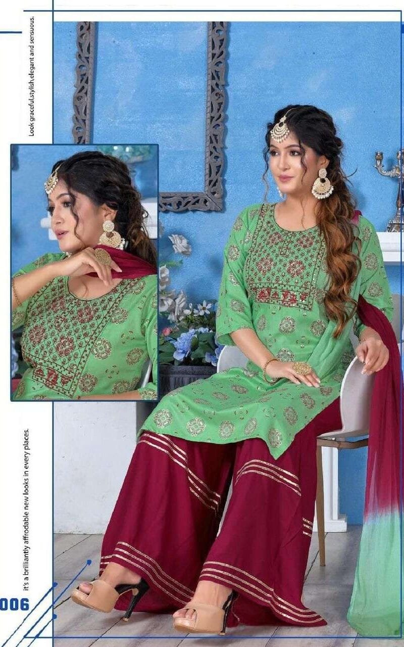 Ghajal Fashion Talk Rayon Work Fancy Kurti Sharara With Dupatta
