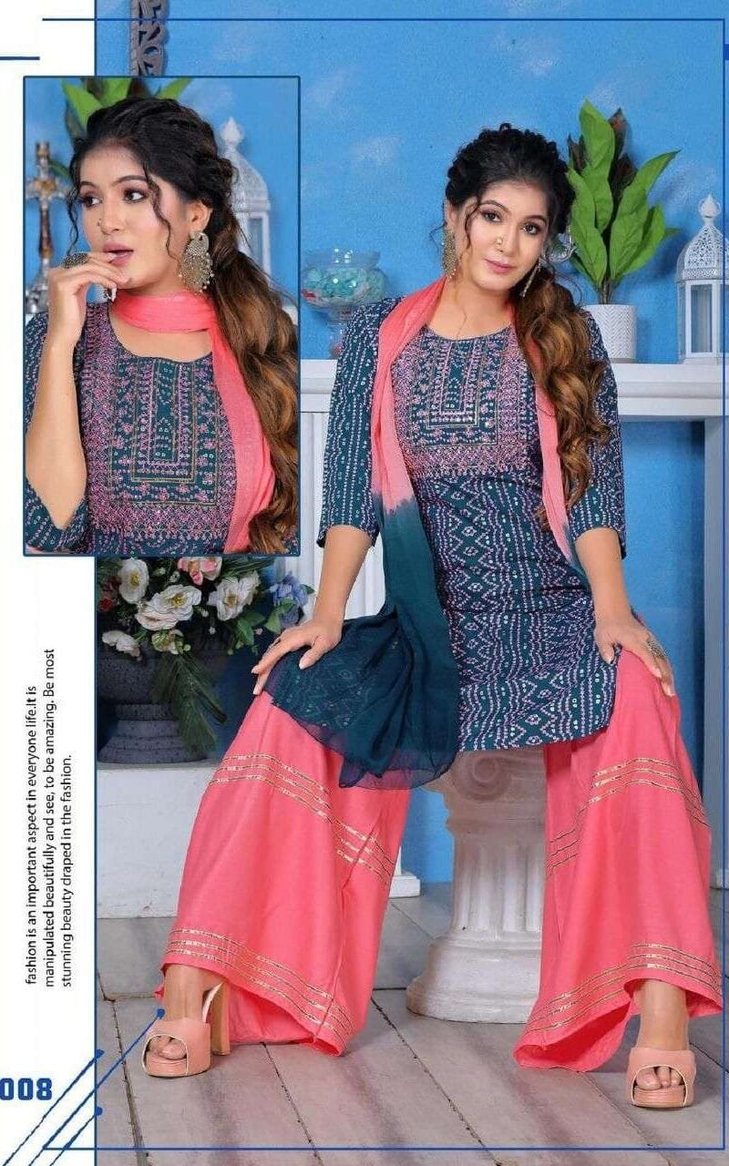 Ghajal Fashion Talk Rayon Work Fancy Kurti Sharara With Dupatta