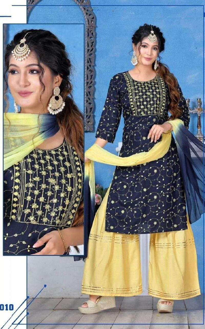 Ghajal Fashion Talk Rayon Work Fancy Kurti Sharara With Dupatta