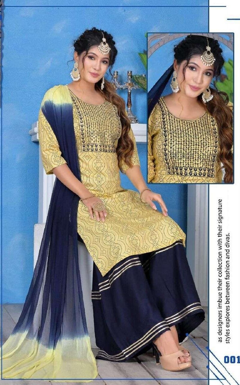 Ghajal Fashion Talk Rayon Work Fancy Kurti Sharara With Dupatta